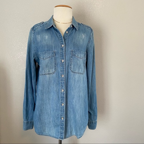 SOLD Express Boyfriend Denim Button Shirt Medium - Picture 3 of 7